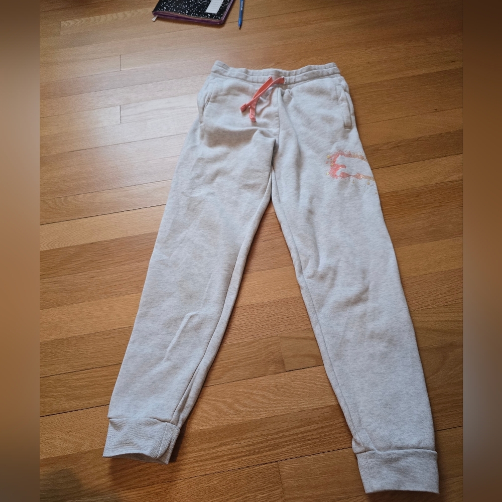 Puma Kids Light Gray Joggers with Pink Accents Sz M